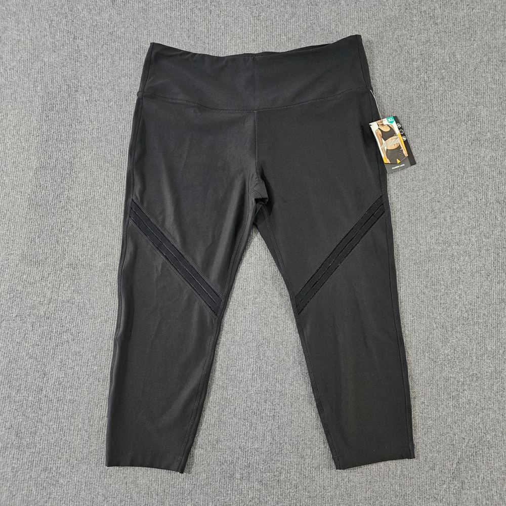 Avia Filament Capri Leggings Womens XL Black Soot Mesh Stripe Athletic AVL38111